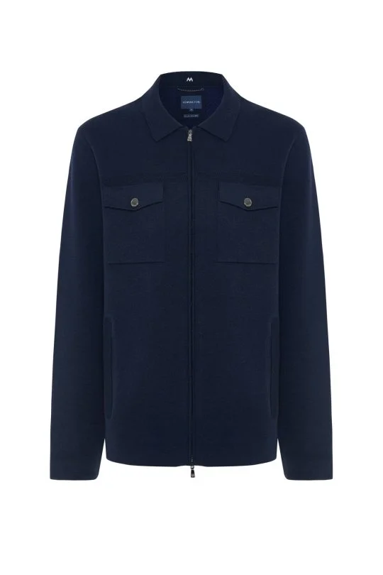Hemington - Merino Yün Metal Düğme Cepli Lacivert Triko Ceket (6)