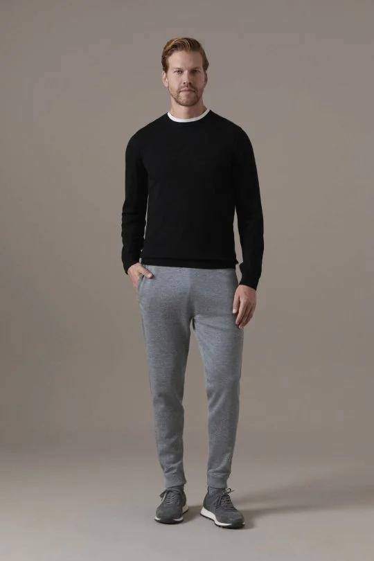 Merino Yün-Modal Siyah Lounge Triko