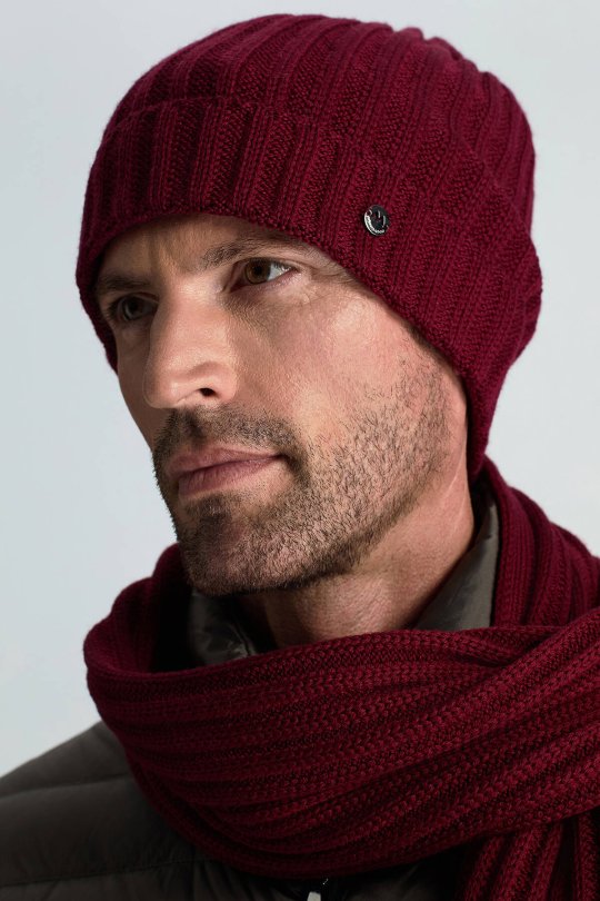 Örgü Desenli Bordo Merino Yün Su İtici Bere