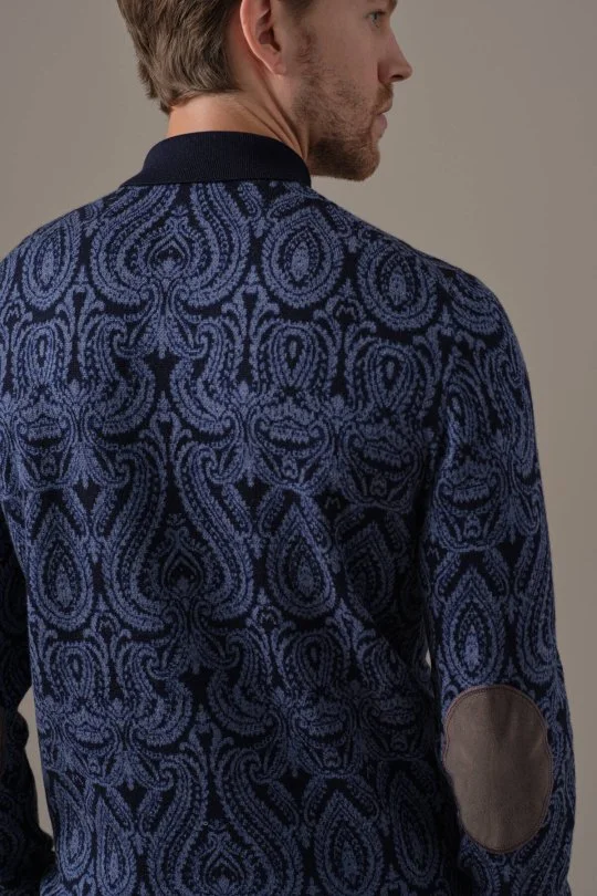 Hemington - Merino Yün Paisley Desen Polo Yaka Lacivert Triko Kazak (4)