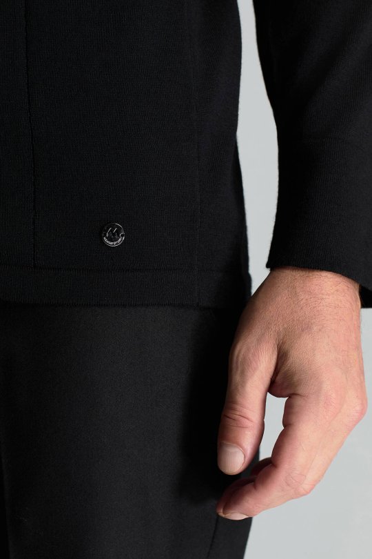 Merino Yün Pamuk Karışım Şerit Desenli Düğmeli Siyah Triko Gömlek