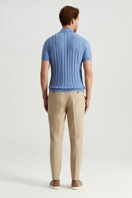 Hemington - Merino Yün Pamuk Karışım Şerit Desenli Mavi Triko Polo (5)