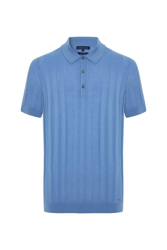 Hemington - Merino Yün Pamuk Karışım Şerit Desenli Mavi Triko Polo (6)