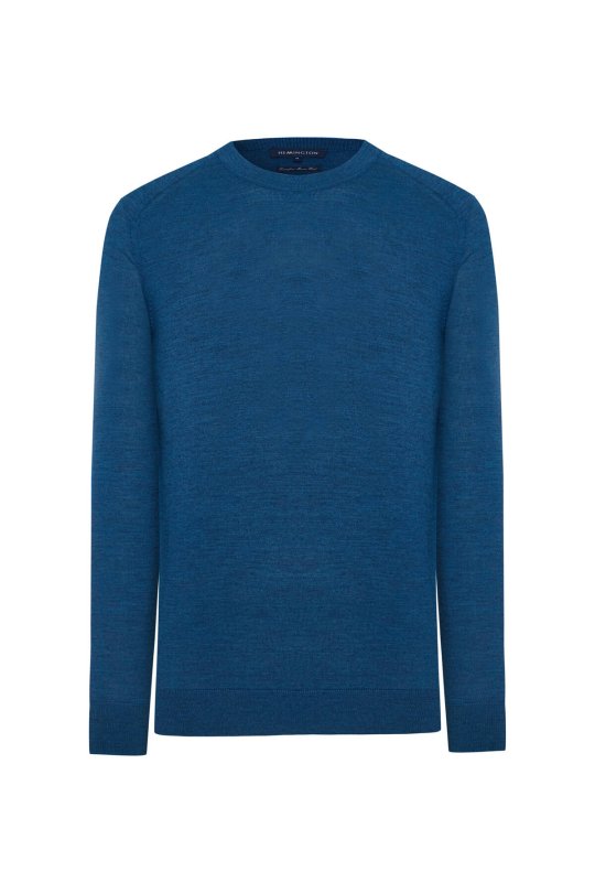 Merino Yün Petrol Mavisi Bisiklet Yaka Triko