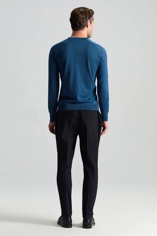 Merino Yün Petrol Mavisi Bisiklet Yaka Triko