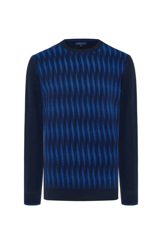 Hemington - Merino Yün Şerit Desenli Lacivert Bisiklet Yaka Triko (6)