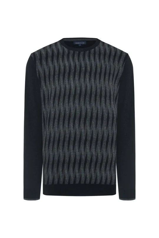 Hemington - Merino Yün Şerit Desenli Siyah Bisiklet Yaka Triko (6)