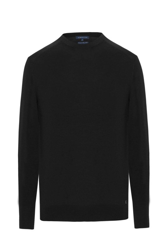 Merino Yün Siyah Bisiklet Yaka Triko