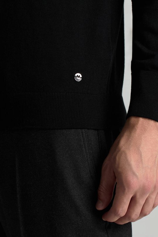 Merino Yün Siyah Bisiklet Yaka Triko