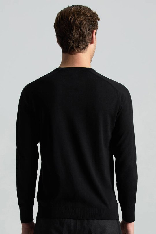 Merino Yün Siyah Bisiklet Yaka Triko