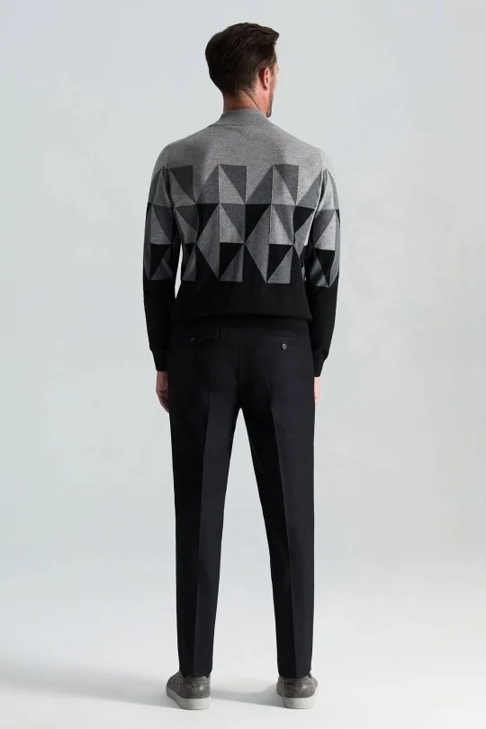 Hemington - Merino Yün Yarım Balıkçı Yaka Desenli Siyah Triko (3)