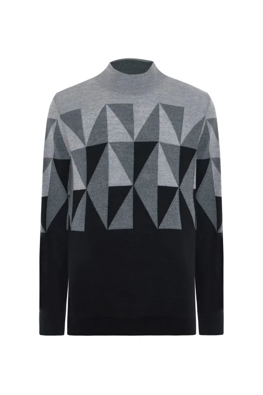 Hemington - Merino Yün Yarım Balıkçı Yaka Desenli Siyah Triko (6)