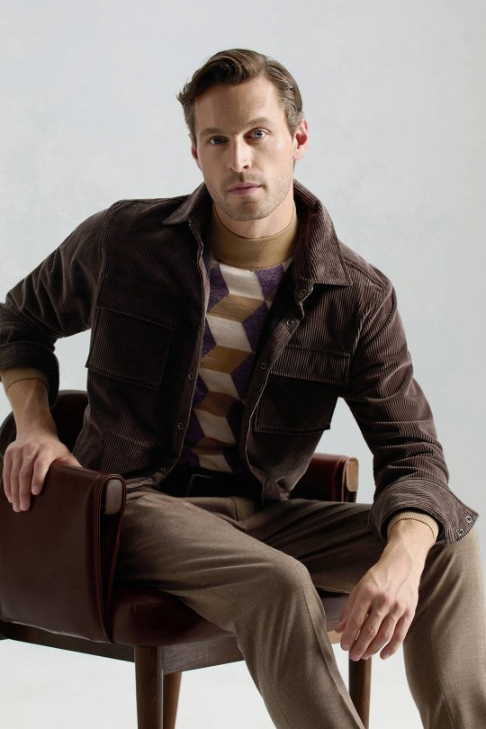 Merino Yünü Argyle Desen Lupetto Yaka Camel Triko