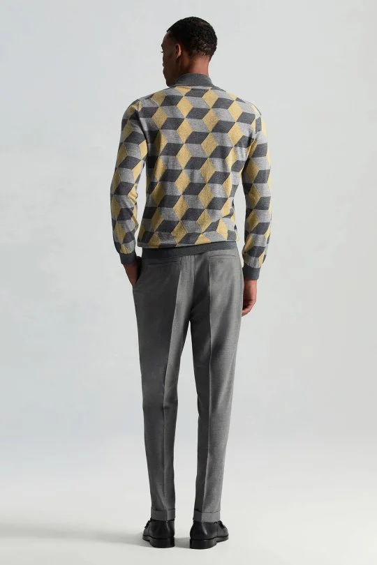 Hemington - Merino Yünü Argyle Desen Lupetto Yaka Orta Gri Triko (3)