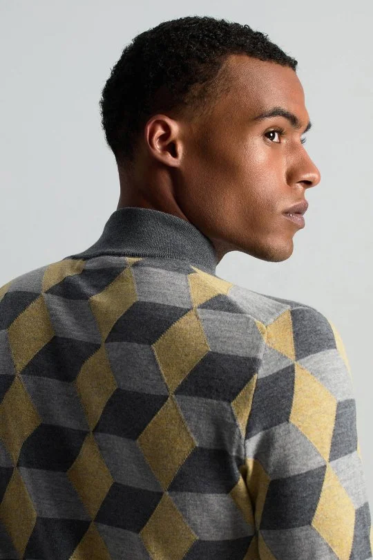 Hemington - Merino Yünü Argyle Desen Lupetto Yaka Orta Gri Triko (4)