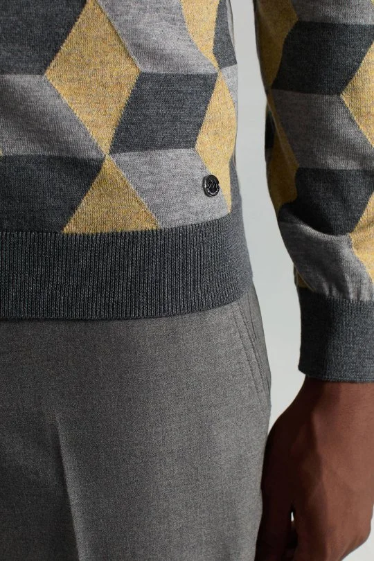 Hemington - Merino Yünü Argyle Desen Lupetto Yaka Orta Gri Triko (5)