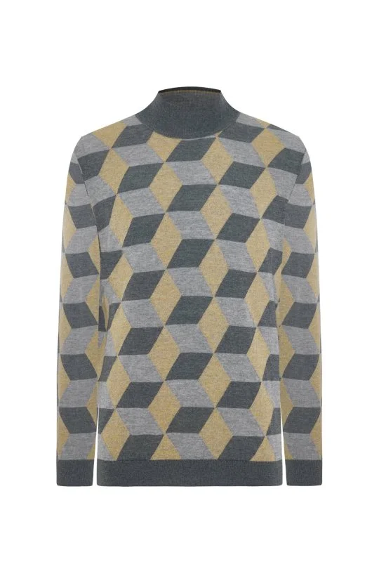 Hemington - Merino Yünü Baklava Desen Lupetto Yaka Orta Gri Triko (6)