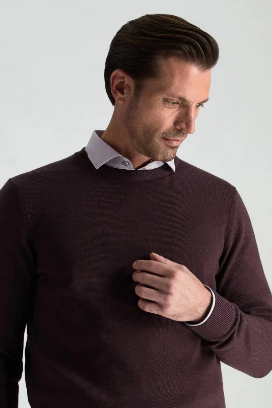 Hemington - Merino Yünü Bisiklet Yaka Bordo Triko Kazak (1)