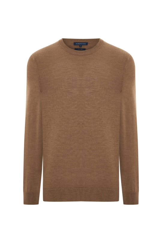 Merino Yünü Bisiklet Yaka Camel Triko Kazak