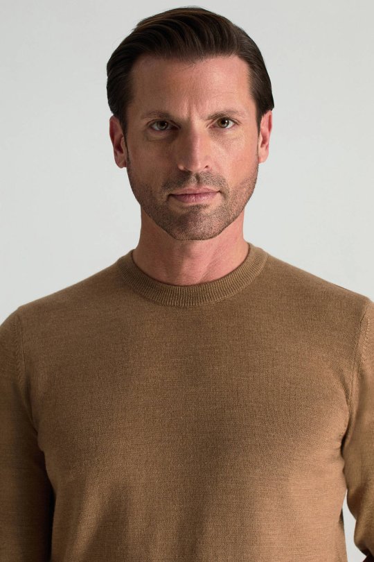 Merino Yünü Bisiklet Yaka Camel Triko Kazak