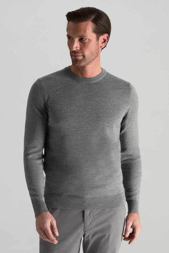 Merino Yünü Bisiklet Yaka Gri Triko Kazak