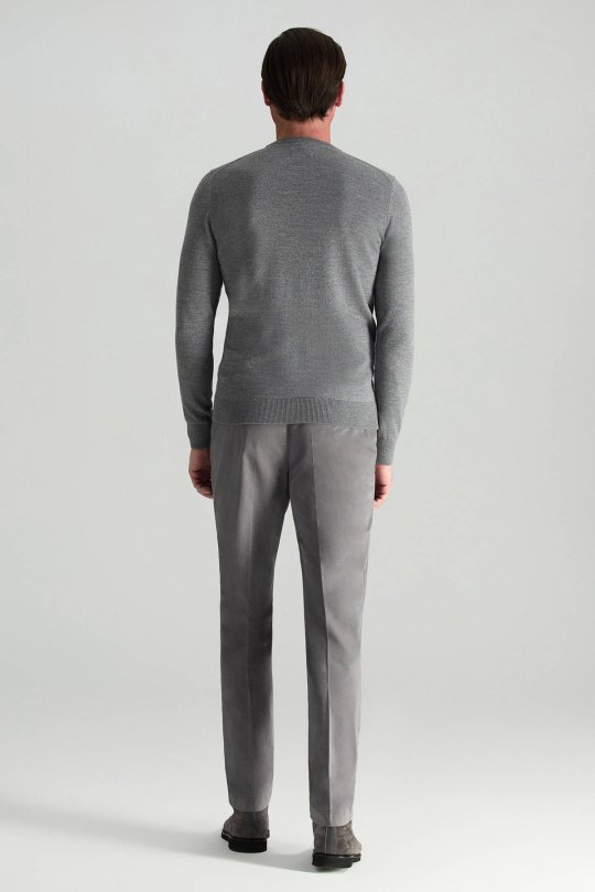 Merino Yünü Bisiklet Yaka Gri Triko Kazak