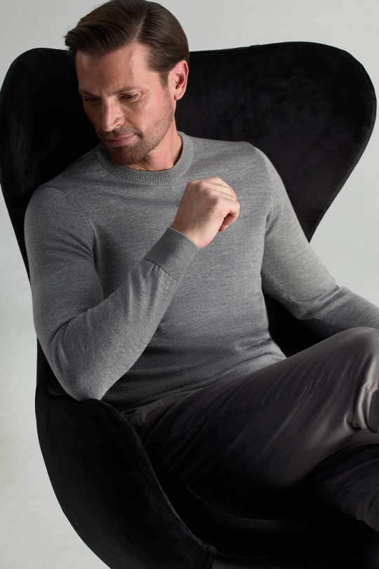 Merino Yünü Bisiklet Yaka Gri Triko Kazak