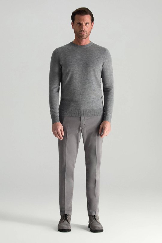 Merino Yünü Bisiklet Yaka Gri Triko Kazak