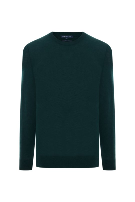 Merino Yünü Bisiklet Yaka Koyu Yeşil Triko Kazak