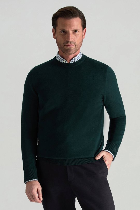 Merino Yünü Bisiklet Yaka Koyu Yeşil Triko Kazak