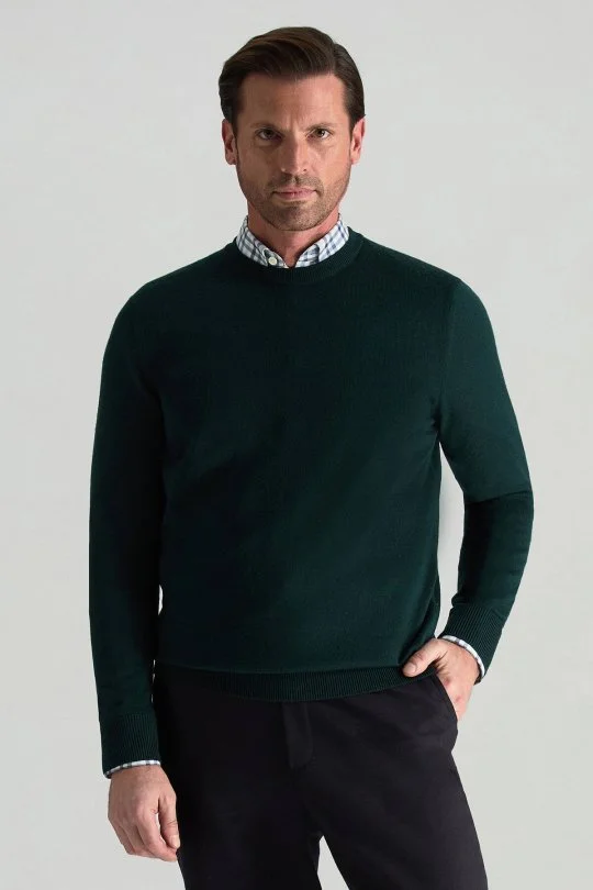 Hemington - Merino Yünü Bisiklet Yaka Koyu Yeşil Triko Kazak