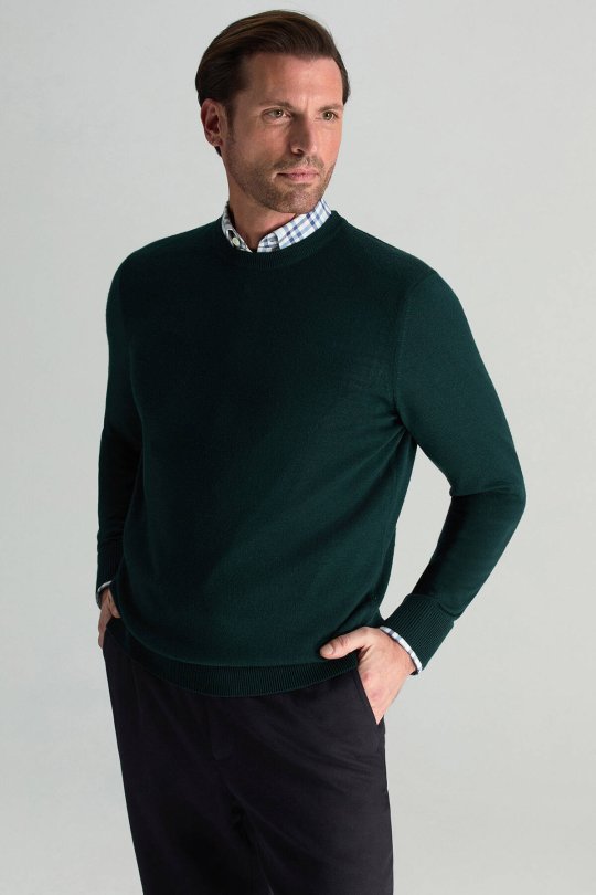 Merino Yünü Bisiklet Yaka Koyu Yeşil Triko Kazak