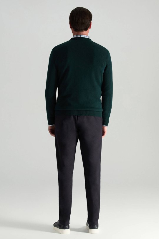 Merino Yünü Bisiklet Yaka Koyu Yeşil Triko Kazak