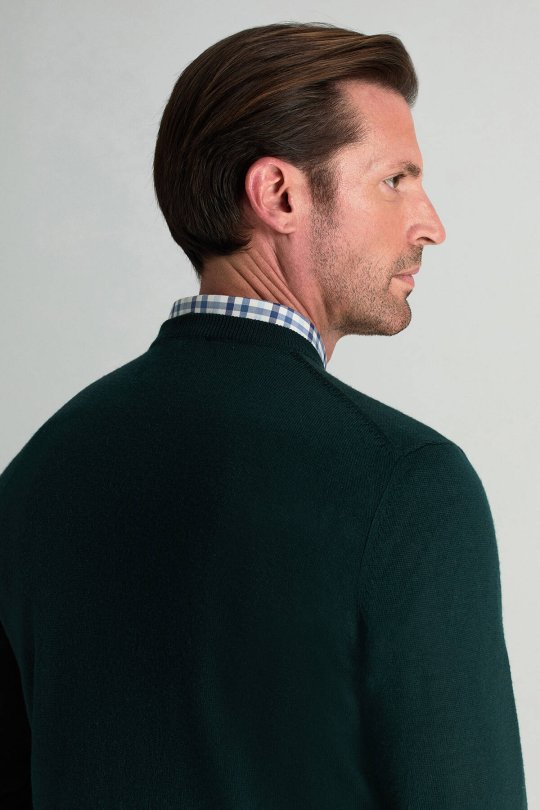 Merino Yünü Bisiklet Yaka Koyu Yeşil Triko Kazak