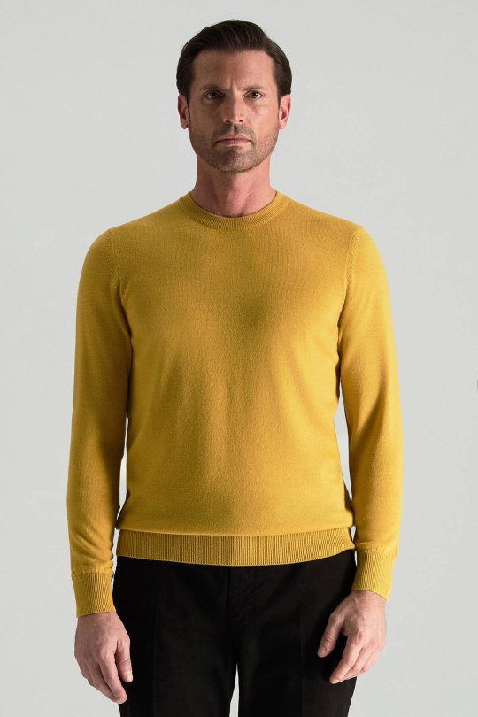 Merino Yünü Bisiklet Yaka Sarı Triko Kazak