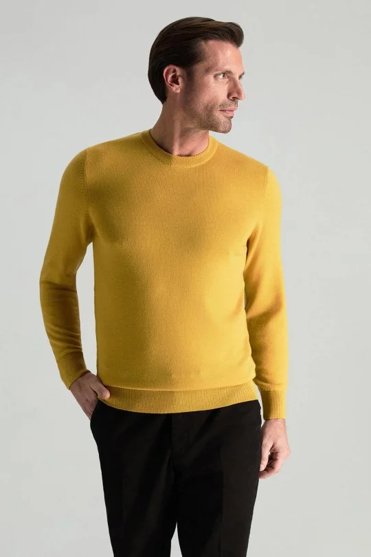 Hemington - Merino Yünü Bisiklet Yaka Sarı Triko Kazak (1)