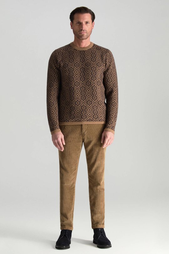 Merino Yünü Kar Desenli Camel Triko Kazak