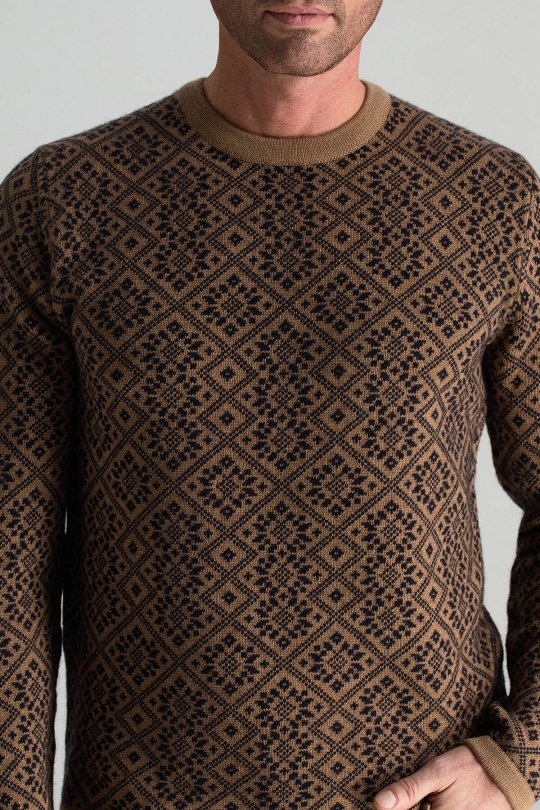 Merino Yünü Kar Desenli Camel Triko Kazak