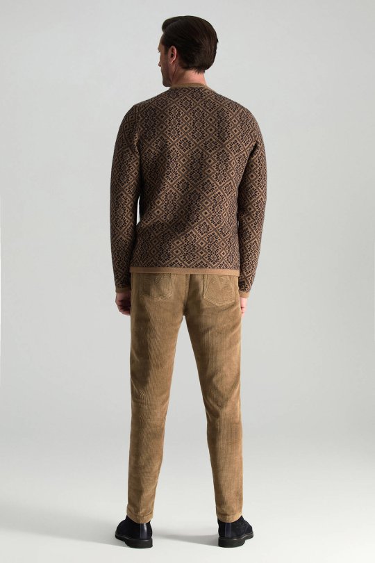 Merino Yünü Kar Desenli Camel Triko Kazak