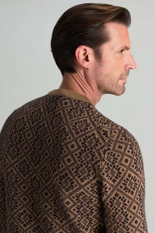 Merino Yünü Kar Desenli Camel Triko Kazak