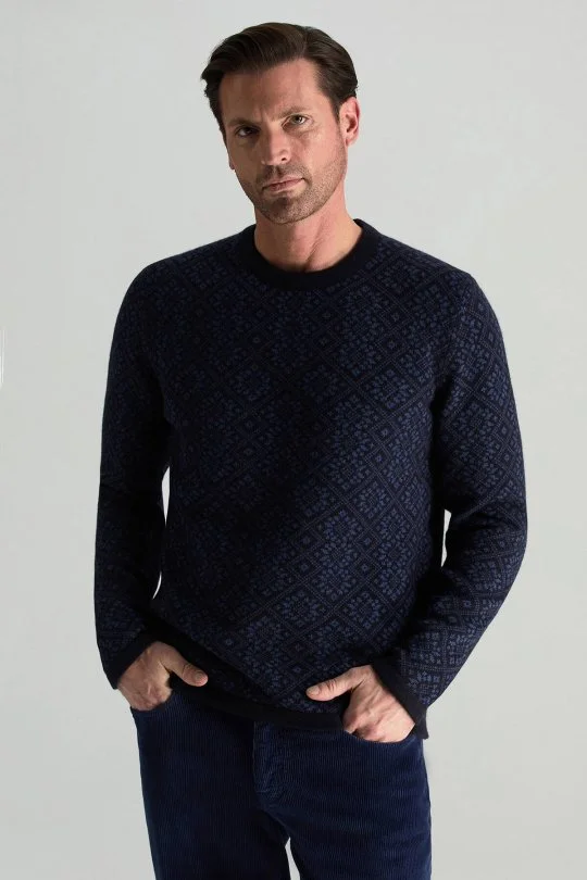 Hemington - Merino Yünü Kar Desenli Lacivert Triko Kazak (1)