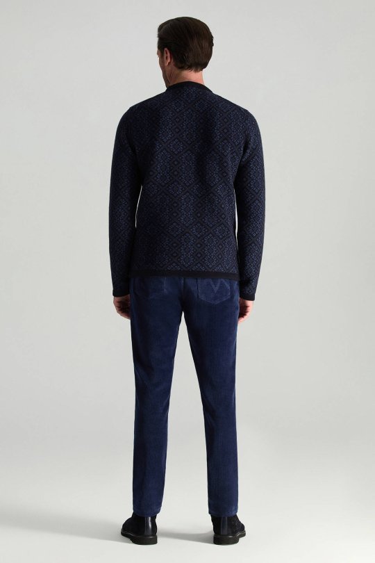 Merino Yünü Kar Desenli Lacivert Triko Kazak