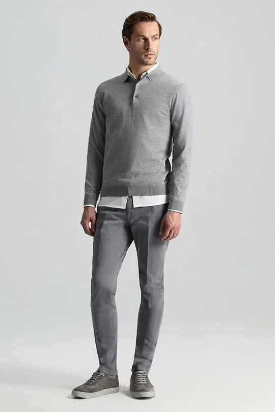 Hemington - Merino Yünü Polo Yaka Açık Gri Triko (2)