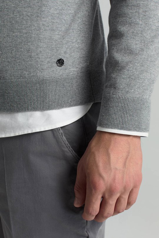 Merino Yünü Polo Yaka Açık Gri Triko