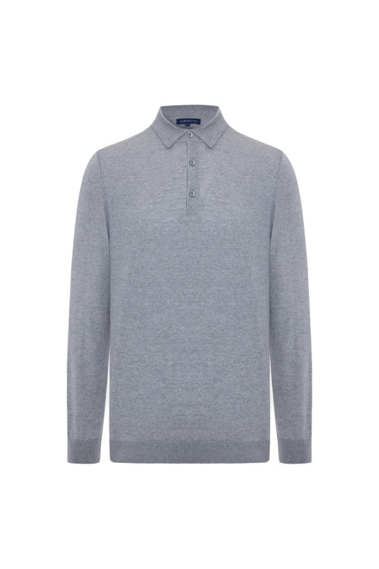 Merino Yünü Polo Yaka Açık Gri Triko