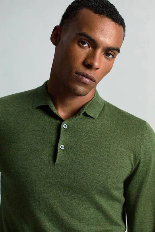 Hemington - Merino Yünü Polo Yaka Açık Yeşil Triko