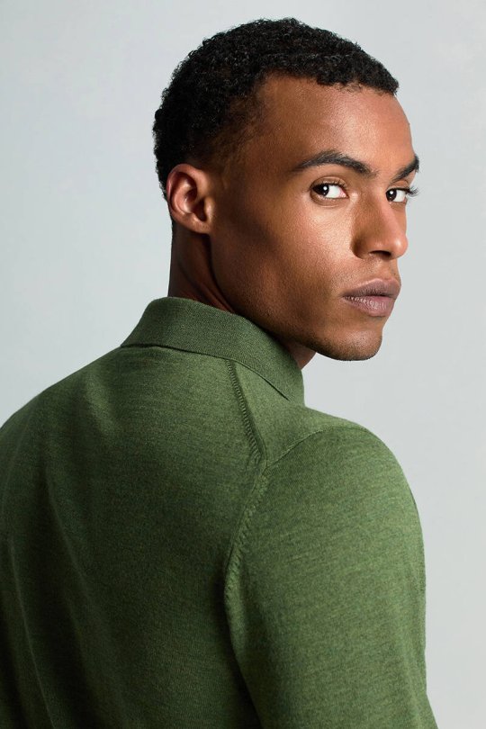 Merino Yünü Polo Yaka Açık Yeşil Triko