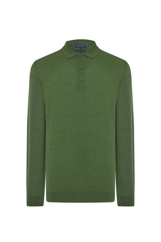 Merino Yünü Polo Yaka Açık Yeşil Triko