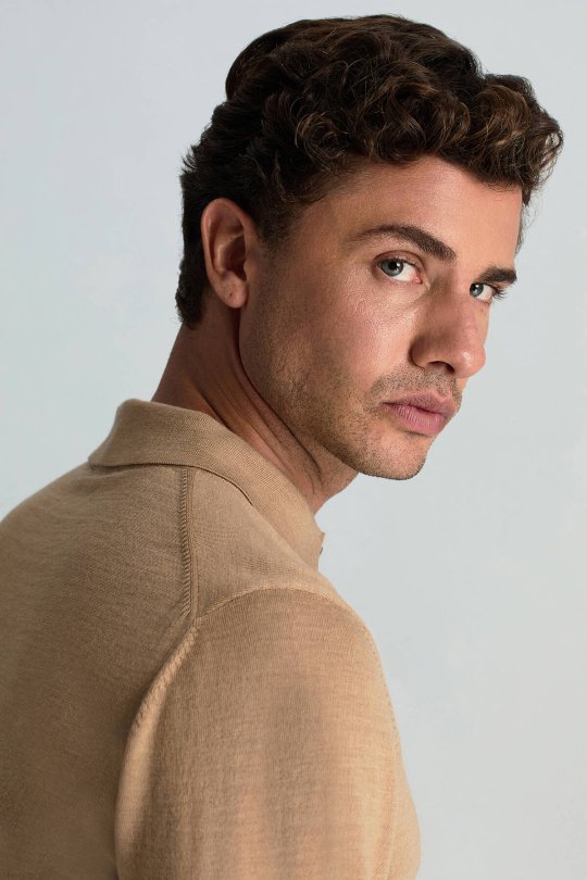 Merino Yünü Polo Yaka Camel Triko