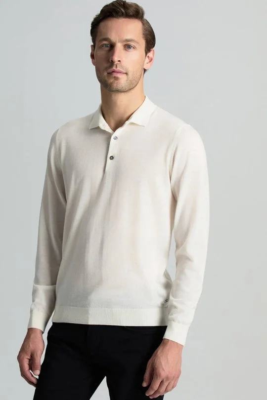 Hemington - Merino Yünü Polo Yaka Ekru Triko